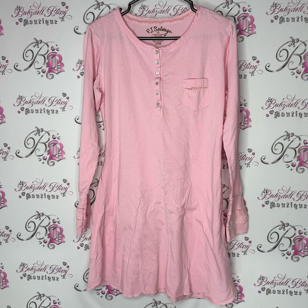 PJ Salvage Pink Long Sleeve dress nighty gown sleep pajamas pjs lace detail
